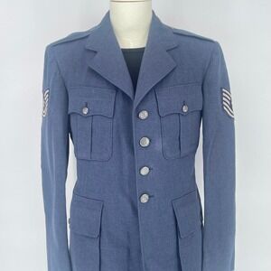 Vintage Korea War Mens 38R US Air Force Dress Coat Jacket Uniform S SGT Blue